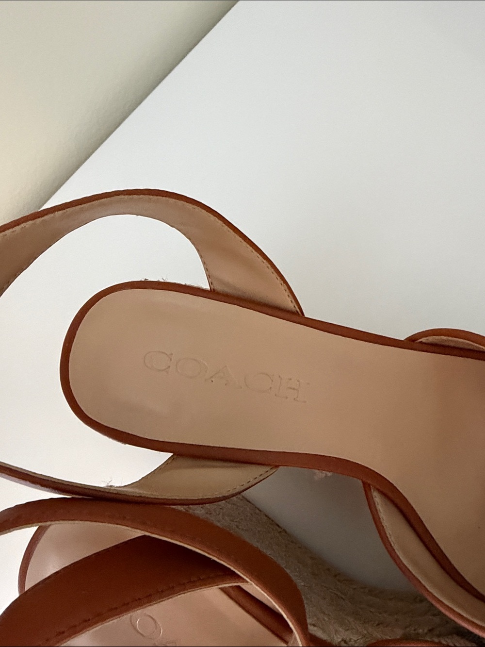 Coach Tan and Cream Logo Platform Wedge Sandals with Ankle Strap - Picture 4 of 4